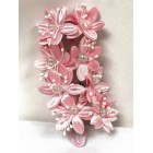 Satin Flowers with Clear Pearls on Stem Pink